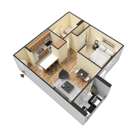 Floor plan for 1 bed, 1 bath, 500 sqft